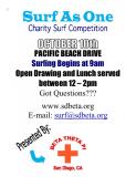 Surf As One Charity Surf Contest at Pacific Drive Saturday Oct 10th