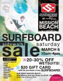 Sun Diego Mission Beach having HUGE SURFBOARD SALE on Saturday March 6th