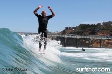 Steve Walden Surfing at Legends Surfing at UCSD Luau and Longboard Invitational at Scripps Pier by John Cocozza