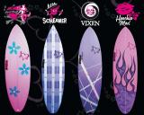 Shred Betty grom, Little Screamer performance thruster, Vixen 5 fin option fish, Hoochie Mod 5 fin option egg....ALL ON SALE!! Go to www.chicksticksbylola.com to check out my other Board Models!!